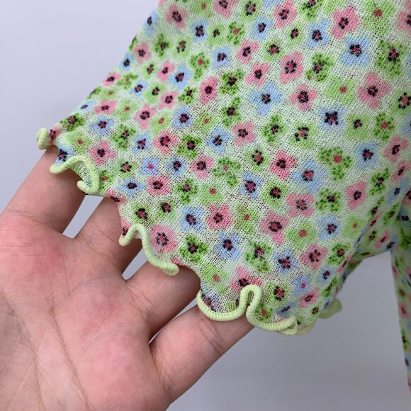 J.Jill Shirt Womens S Small Spring Lettuce Trim Short Sleeve Floral Dot Sheer - Picture 4 of 13